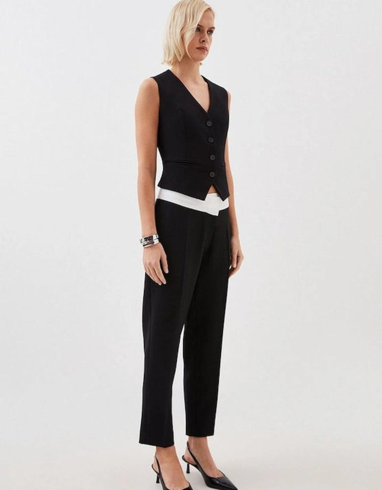 Tailored Compact Stretch Asymmetric Waistband Detail Trousers