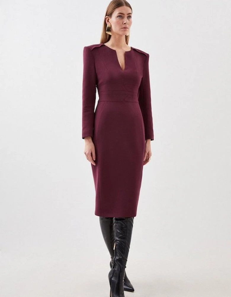 Compact Stretch Waist Detail Tailored Midi Dress