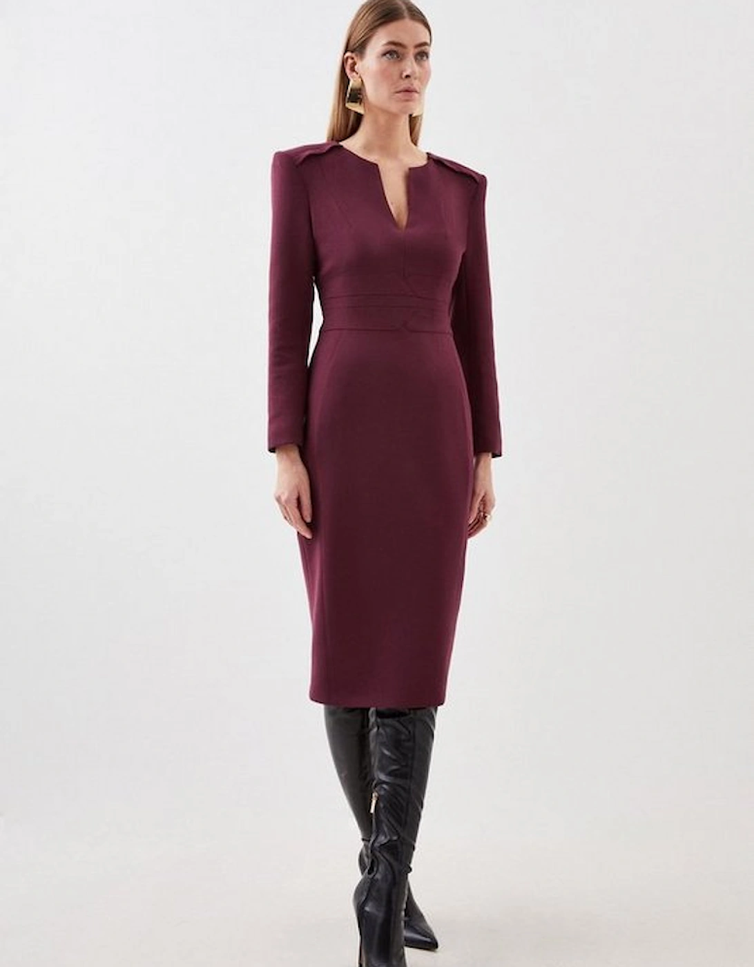 Compact Stretch Waist Detail Tailored Midi Dress, 5 of 4