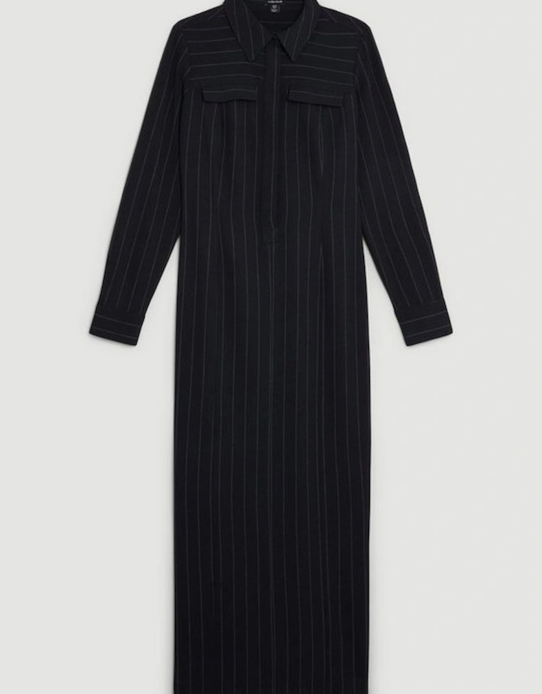 Pinstripe Stretch Crepetailored Midi Shirt Dress