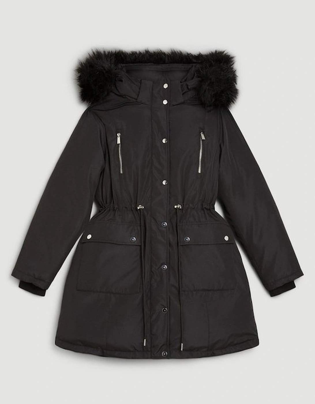 Premium Padded Fur Trim Hooded Parka Coat