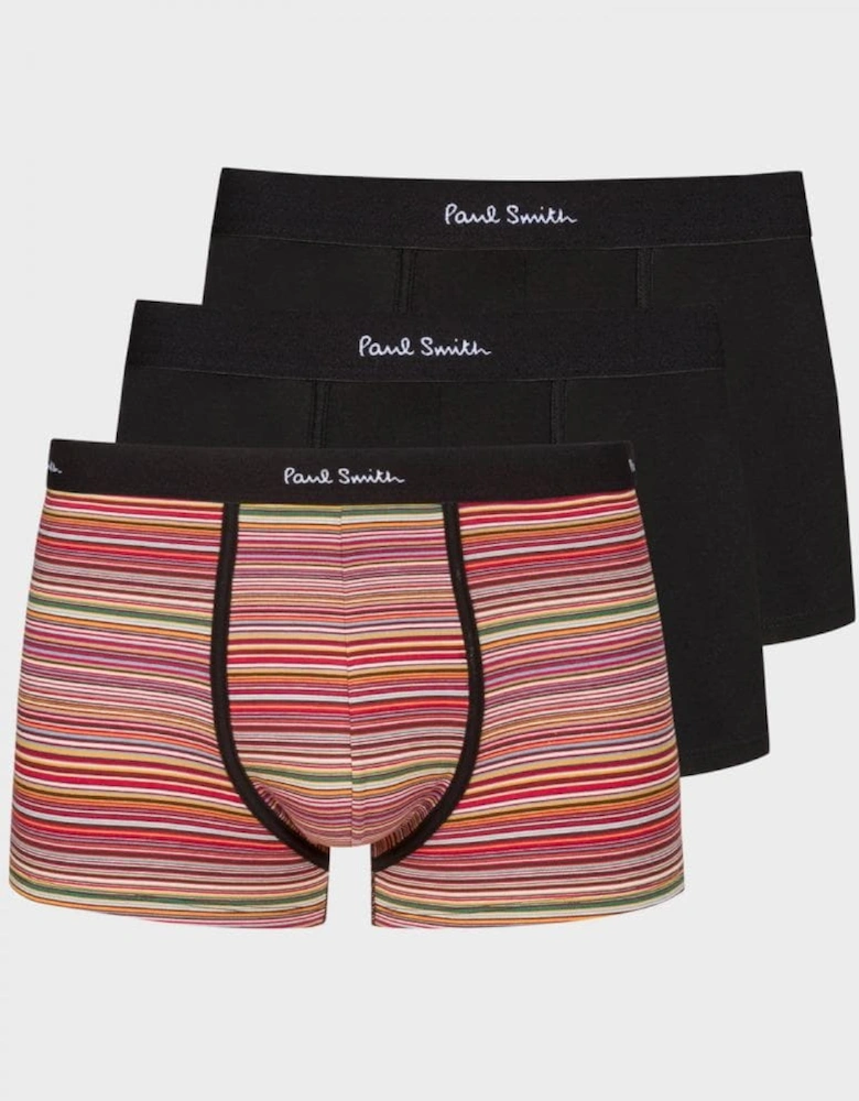 Mens Organic-Cotton Black/Mixed Stripe Boxer Briefs Three Pack