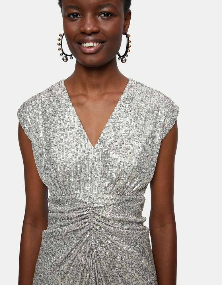 Sequin Ruched Midi Dress | Pewter