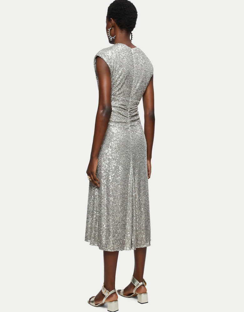 Sequin Ruched Midi Dress | Pewter