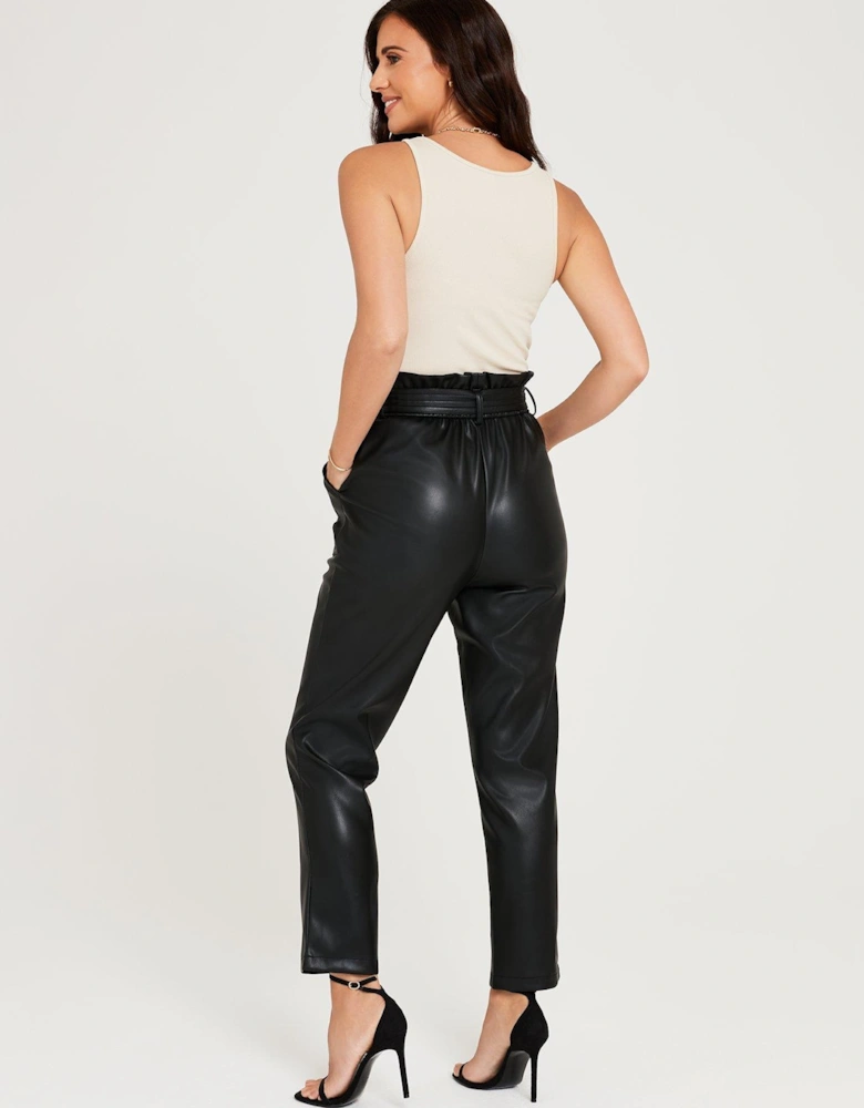 x V by Very Paperbag Waist Belted PU Trousers - Black