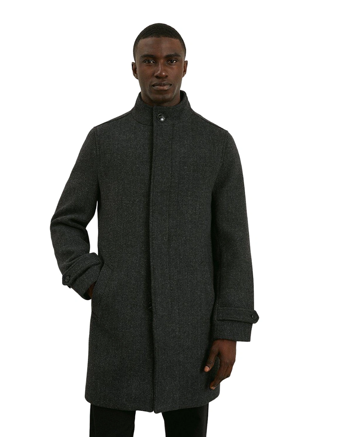 Mens Textured Wool Funnel Neck Coat, 4 of 3
