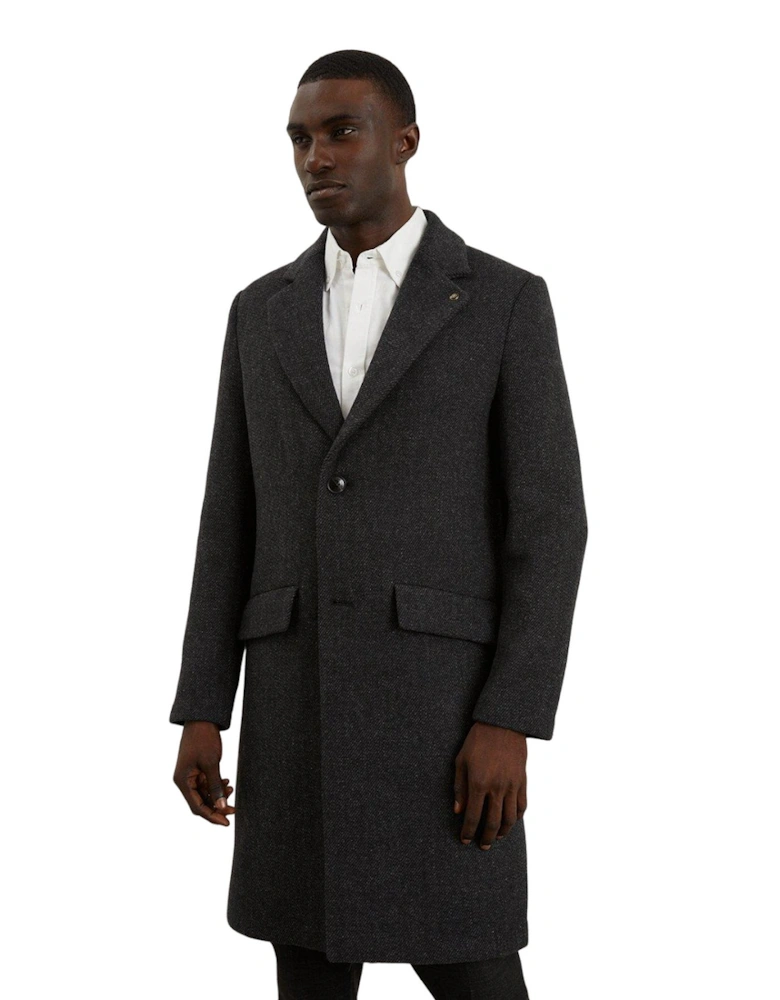 Mens Wool Blend Single-Breasted Coat
