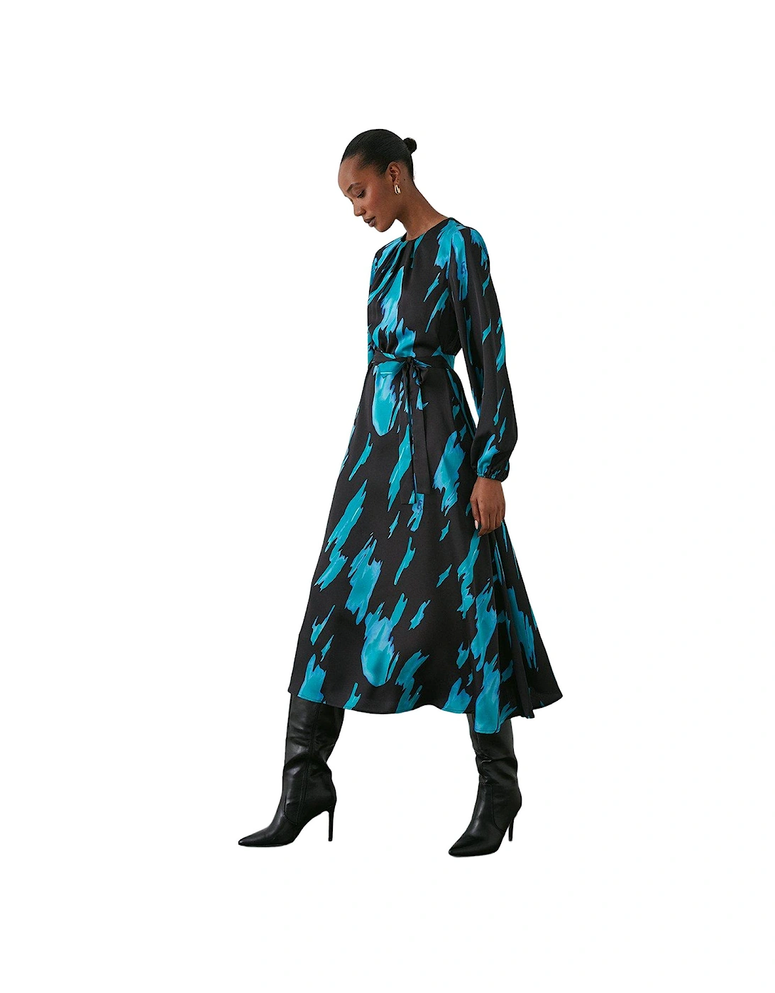 Womens/Ladies Abstract Belt Long-Sleeved Midi Dress, 5 of 4