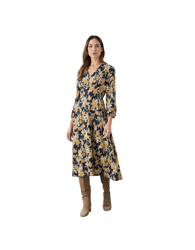 Womens/Ladies Floral Ruched Midi Dress