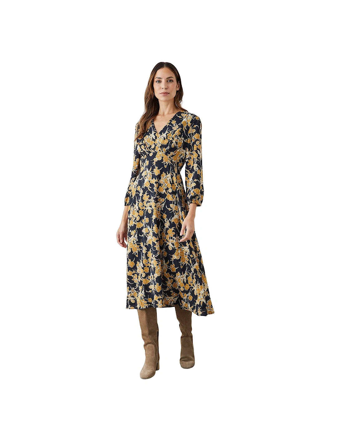 Womens/Ladies Floral Ruched Midi Dress, 5 of 4