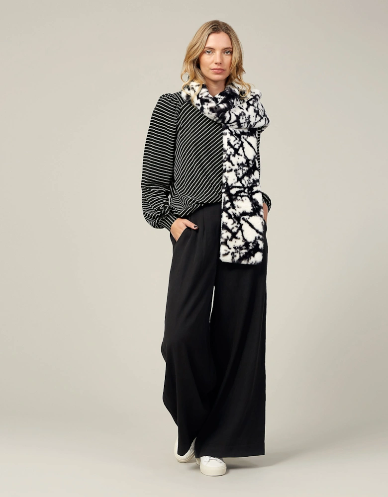 CAMO FAUX FUR SCARF-BLACK