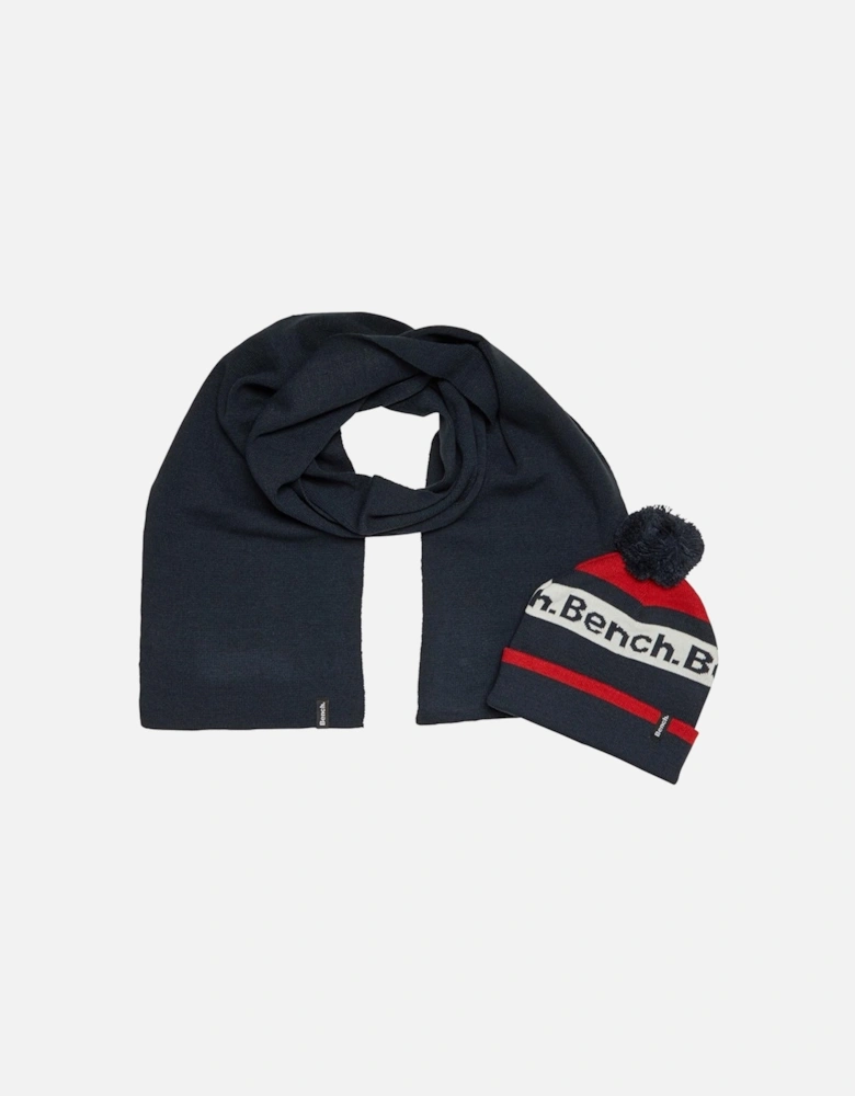 Mens Thermic Knitted Beanie & Scarf Gift Box Set - Navy