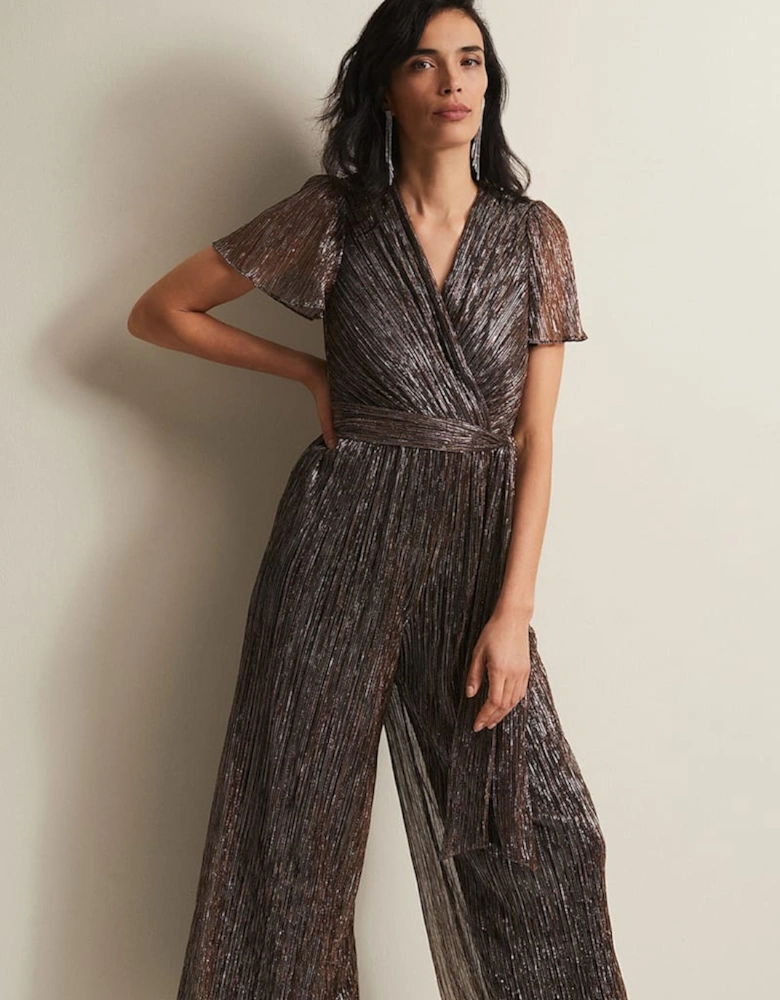 Stella Bronze Plisse Wide Leg Jumpsuit