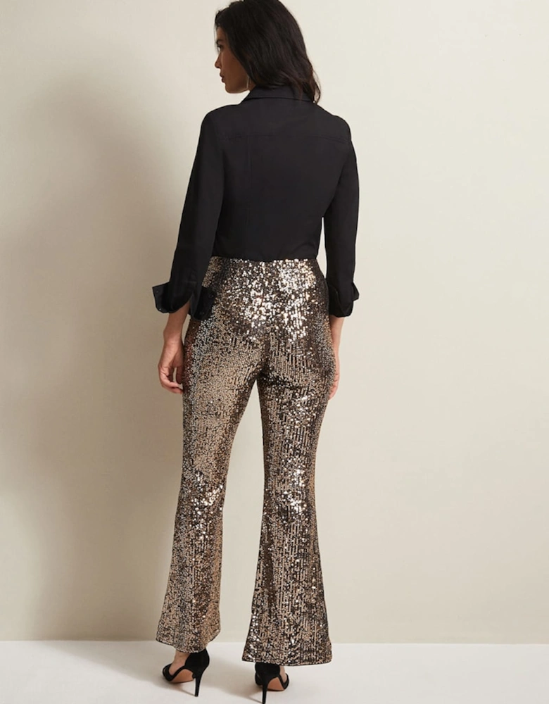 Karmia Gold Sequin Flared Trousers