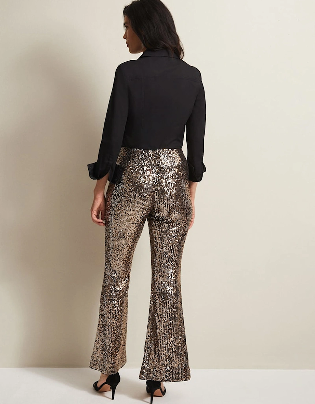 Karmia Gold Sequin Flared Trousers