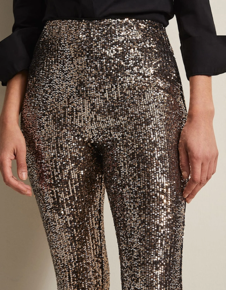 Karmia Gold Sequin Flared Trousers