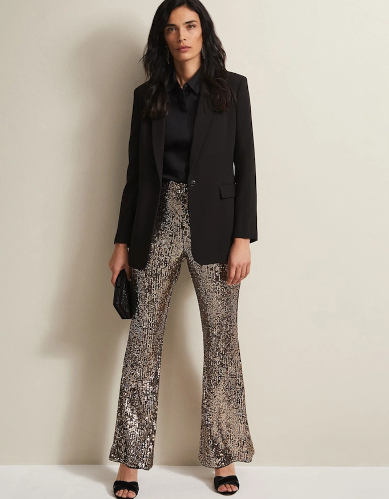 Karmia Gold Sequin Flared Trousers