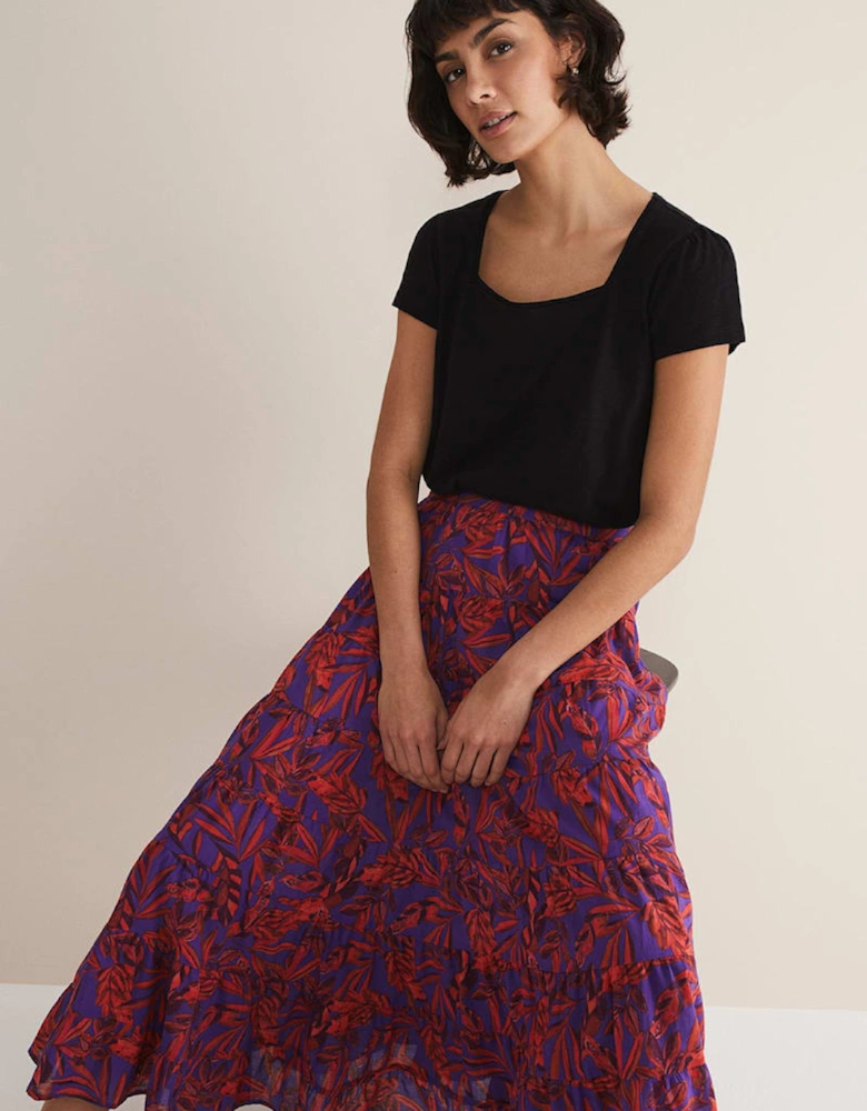 Eloraina Leaf Print Maxi Skirt