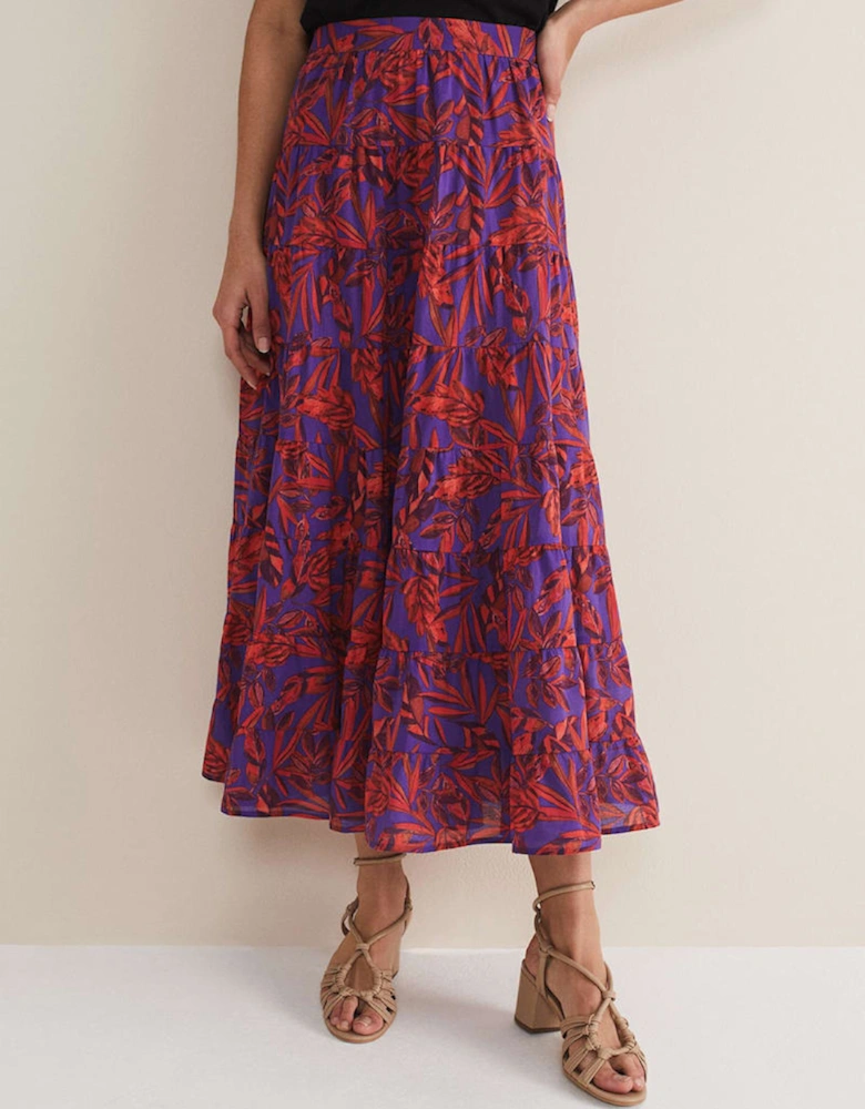 Eloraina Leaf Print Maxi Skirt