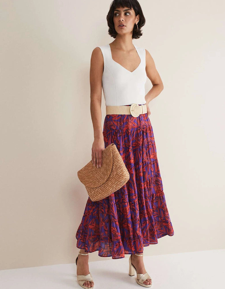 Eloraina Leaf Print Maxi Skirt