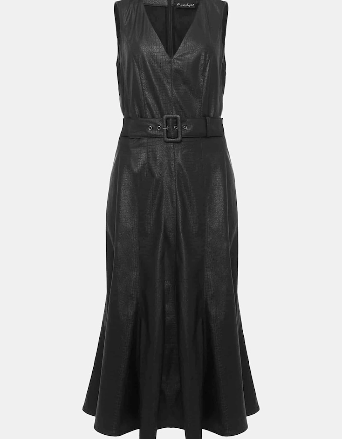 Khloe Black Faux Leather Midi Dress