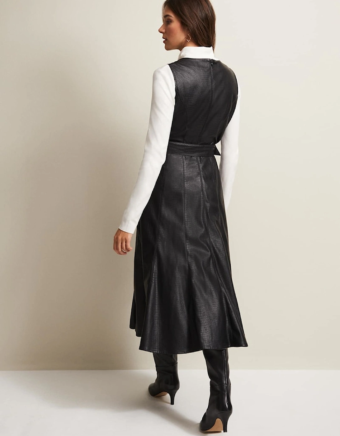 Khloe Black Faux Leather Midi Dress