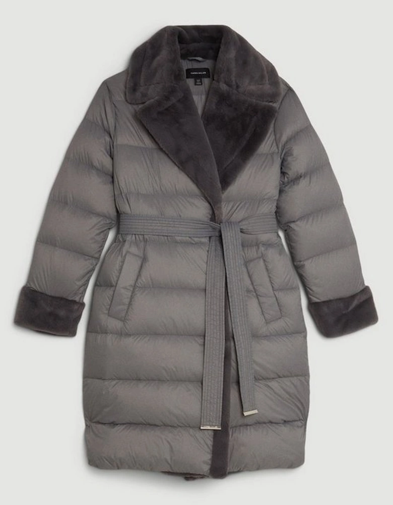 Faux Fur Lined Belted Puffer Coat