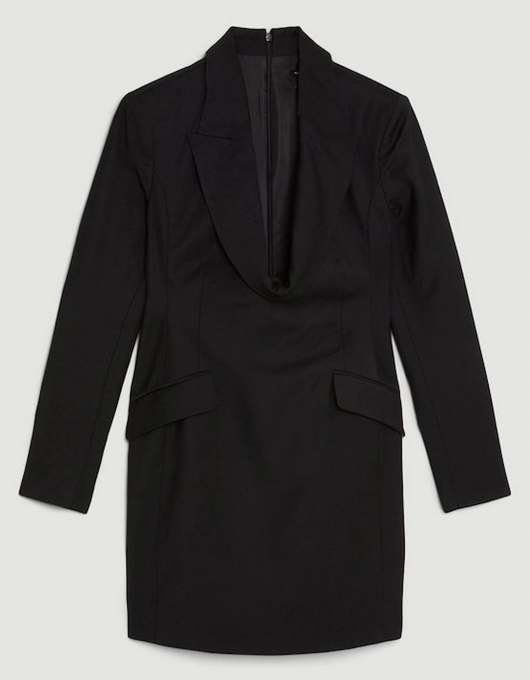 Wool Blend Curved Neckline Tailored Blazer Dress