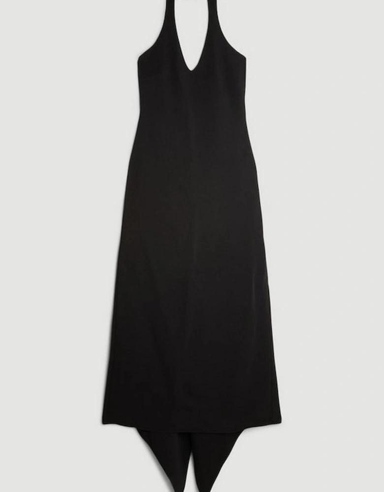 Tailored Compact Stretch Drape Detail Strapless Maxi Dress