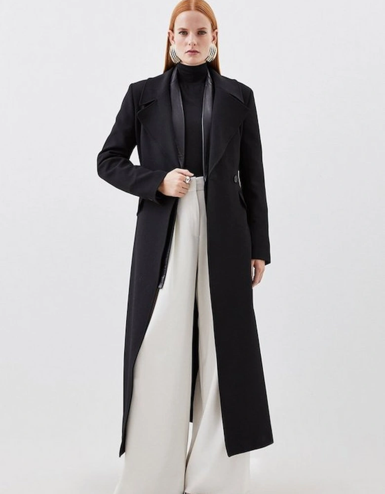 Compact Stretch Double Breasted Full Skirt Midi Coat