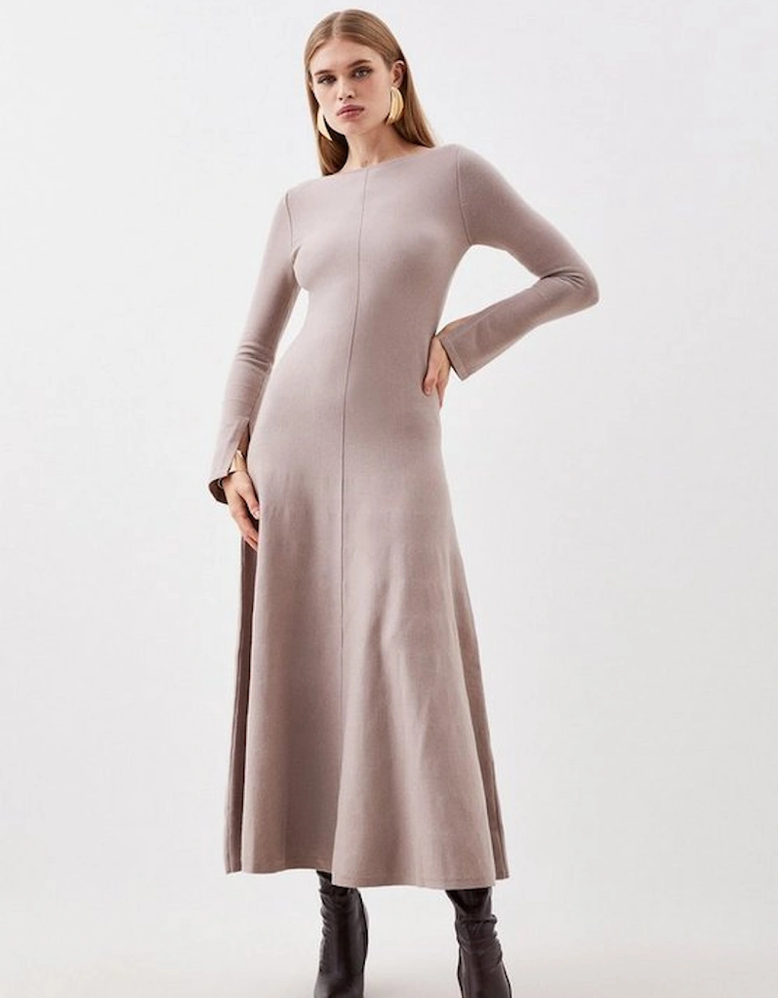 Compact Knit Wool Look Full Skirt Midaxi Dress, 5 of 4