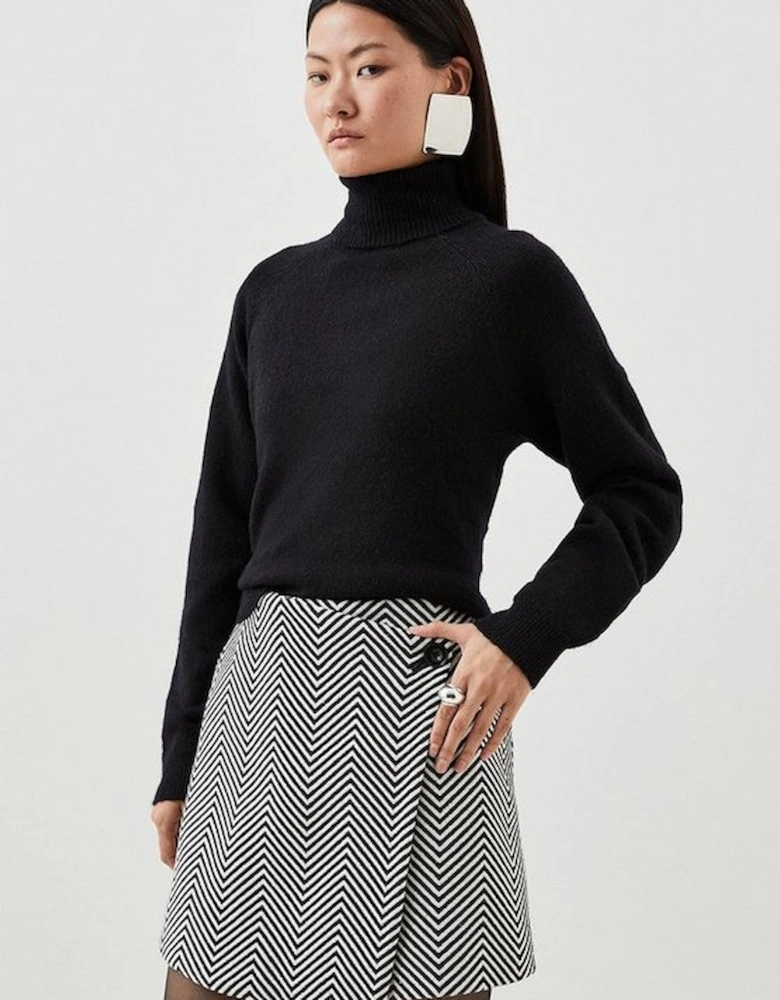 Tailored Asymmetric Wrap Button Detail Mini Skirt