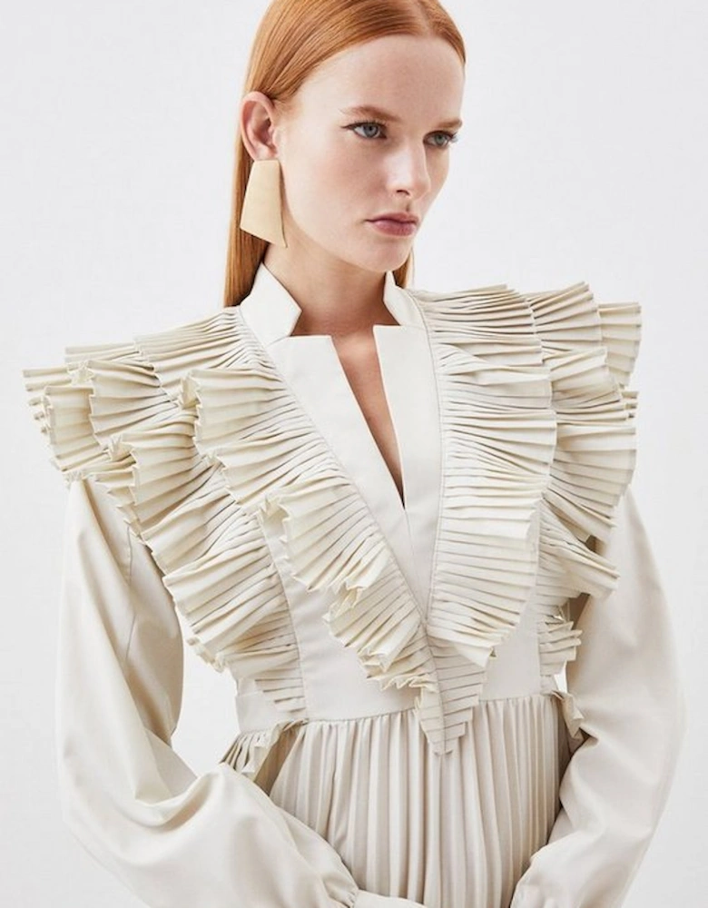 Cotton Pleated Detail Woven Midi Dress