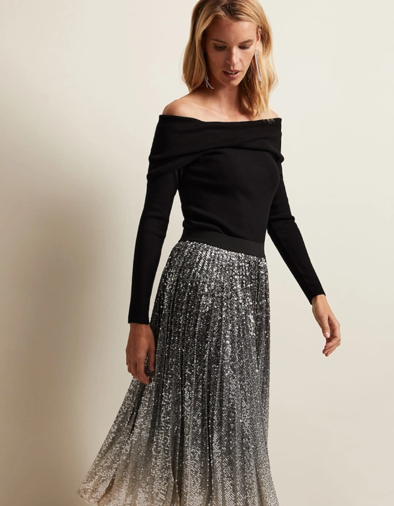 Celeste Sequin Ombre Pleated Midi Skirt