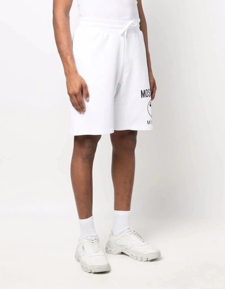 Double Question Mark Logo Print Track Shorts in White