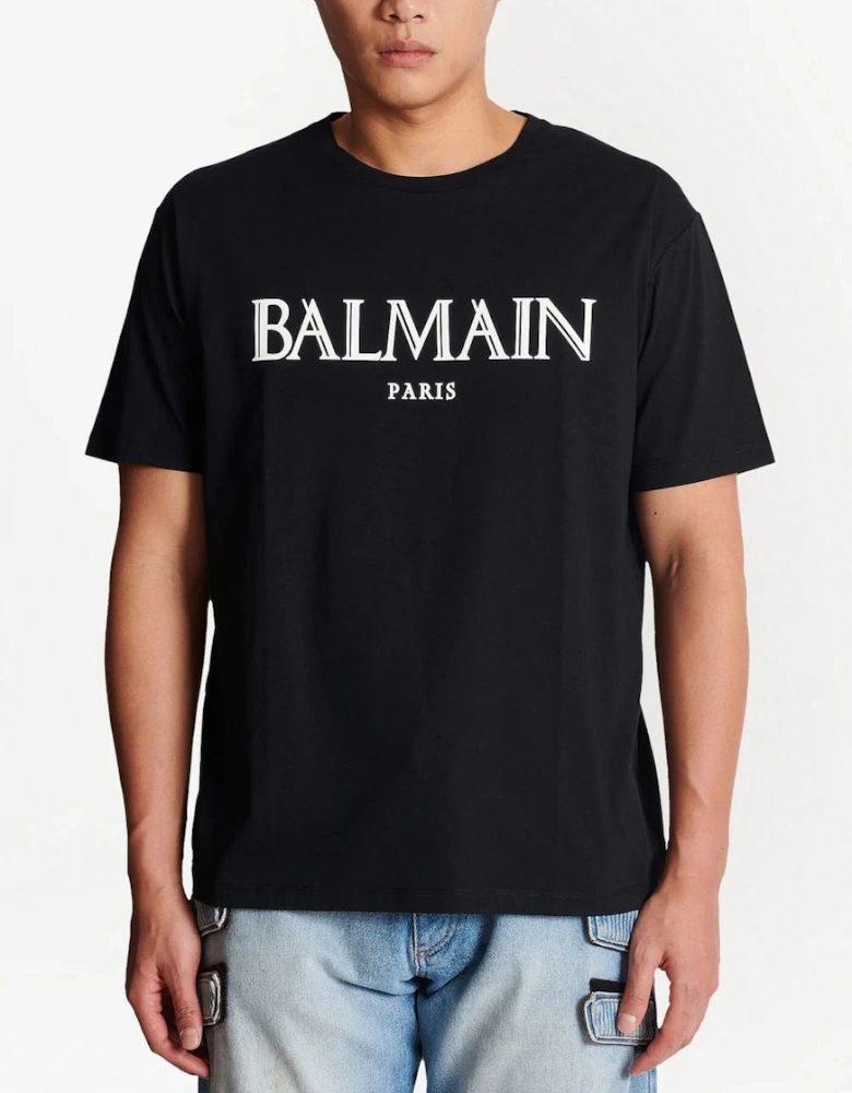 Oversized T-shirt with Rubber Roman Logo Black