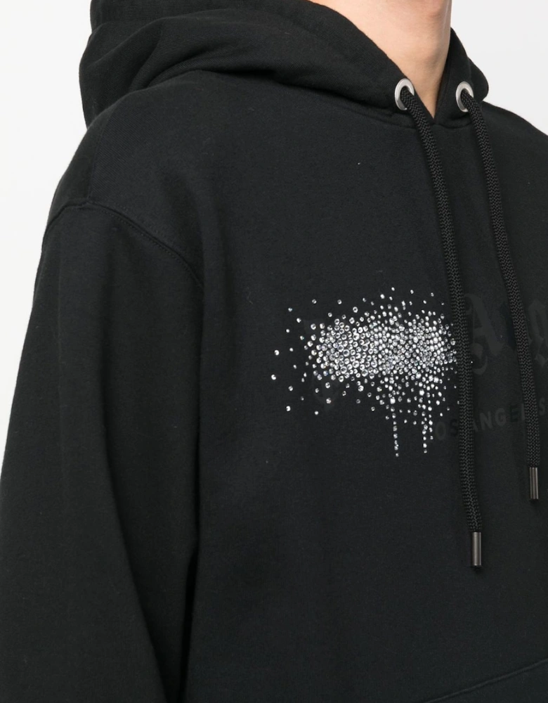 Rhinestone Logo Print Hoodie in Black