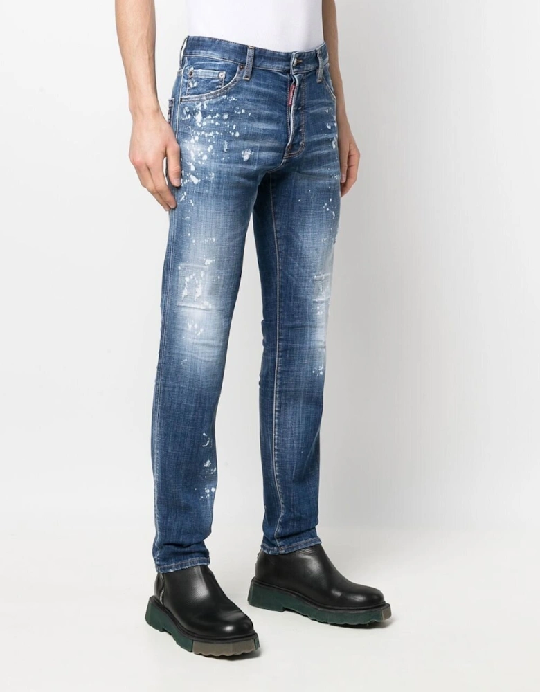 Bleached Spots Wash Cool Guy Slim Jeans in Blue