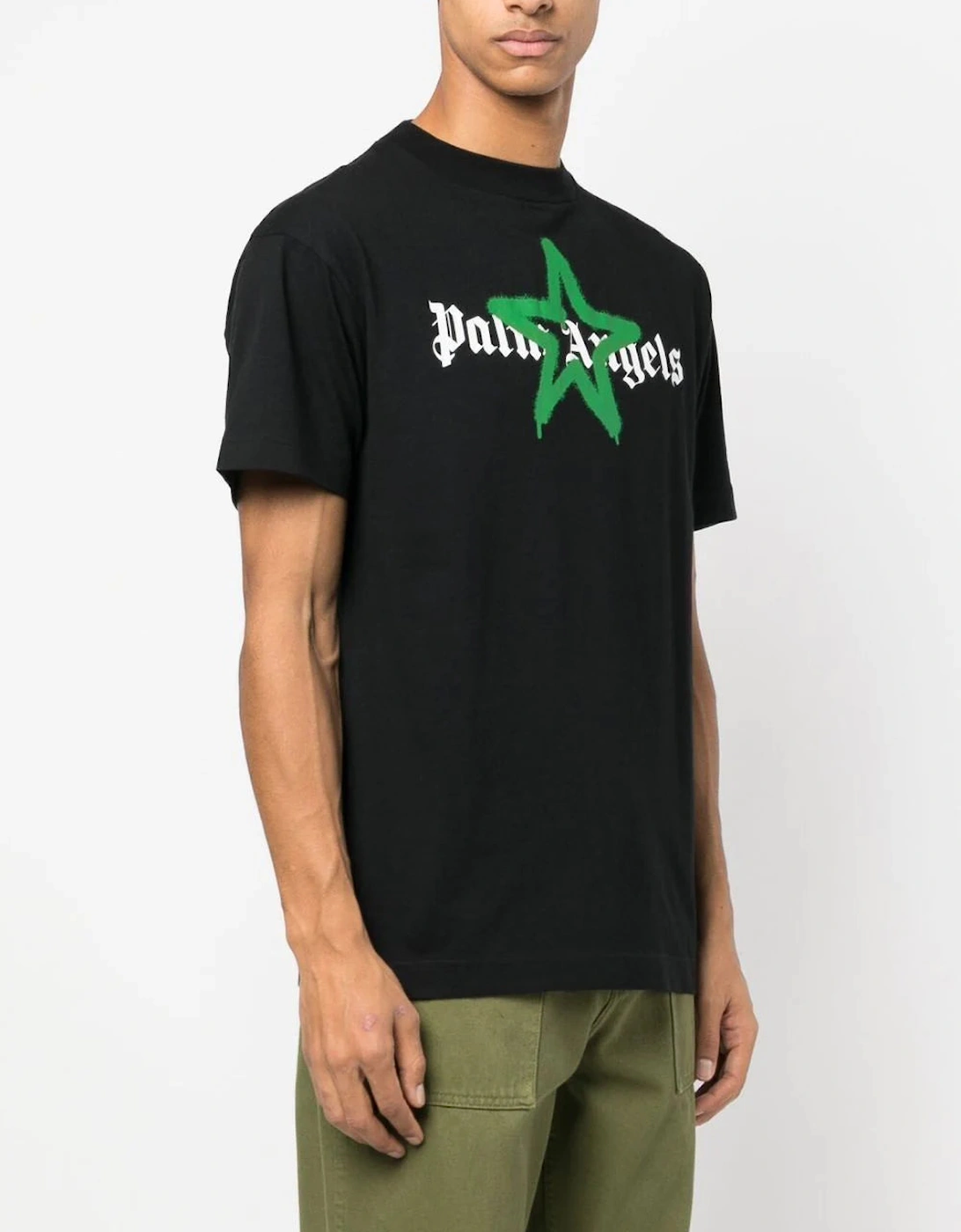 Green Star Sprayed Logo-print T-shirt Black