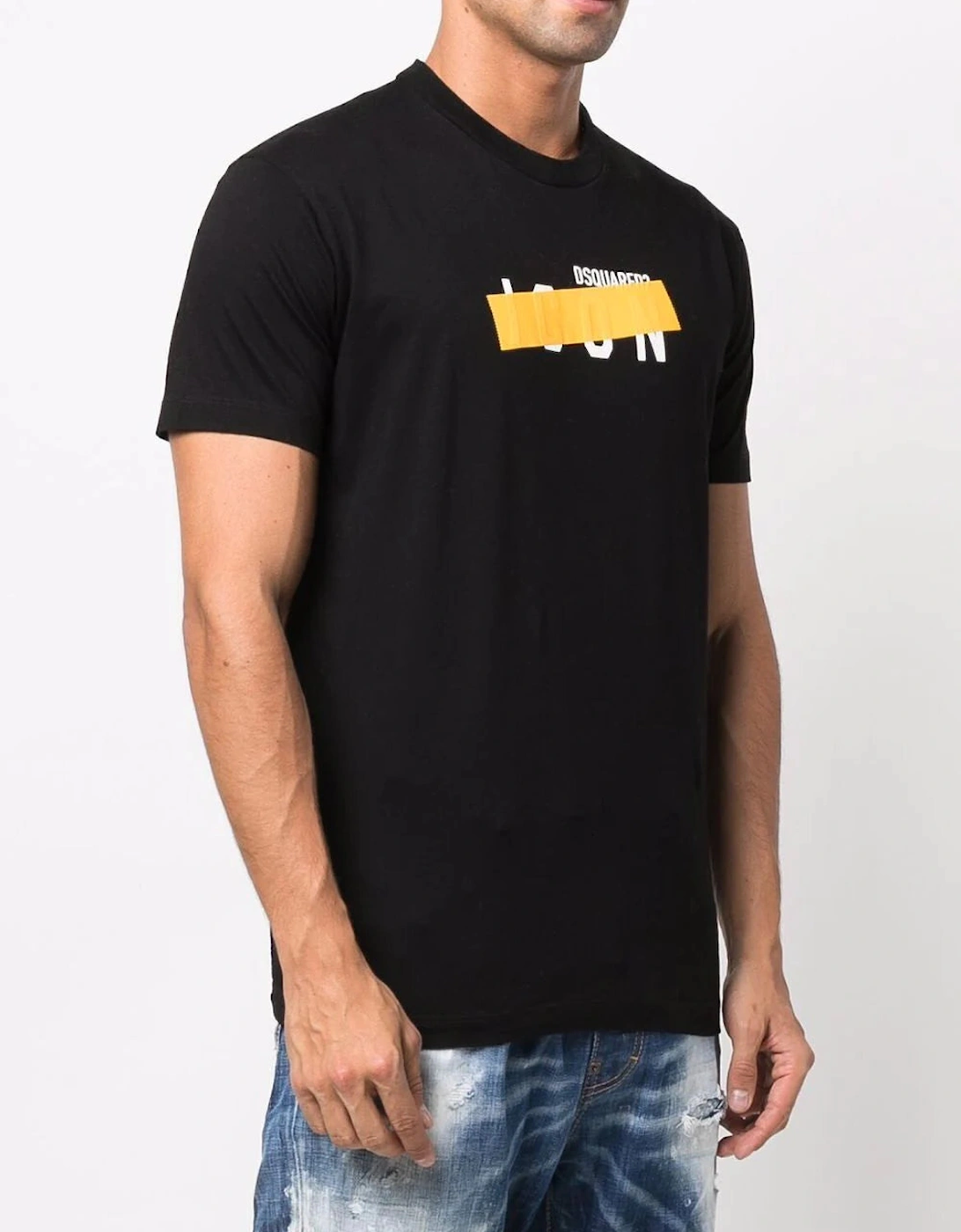 Yellow Icon Tape Detail Cotton T-shirt in Black