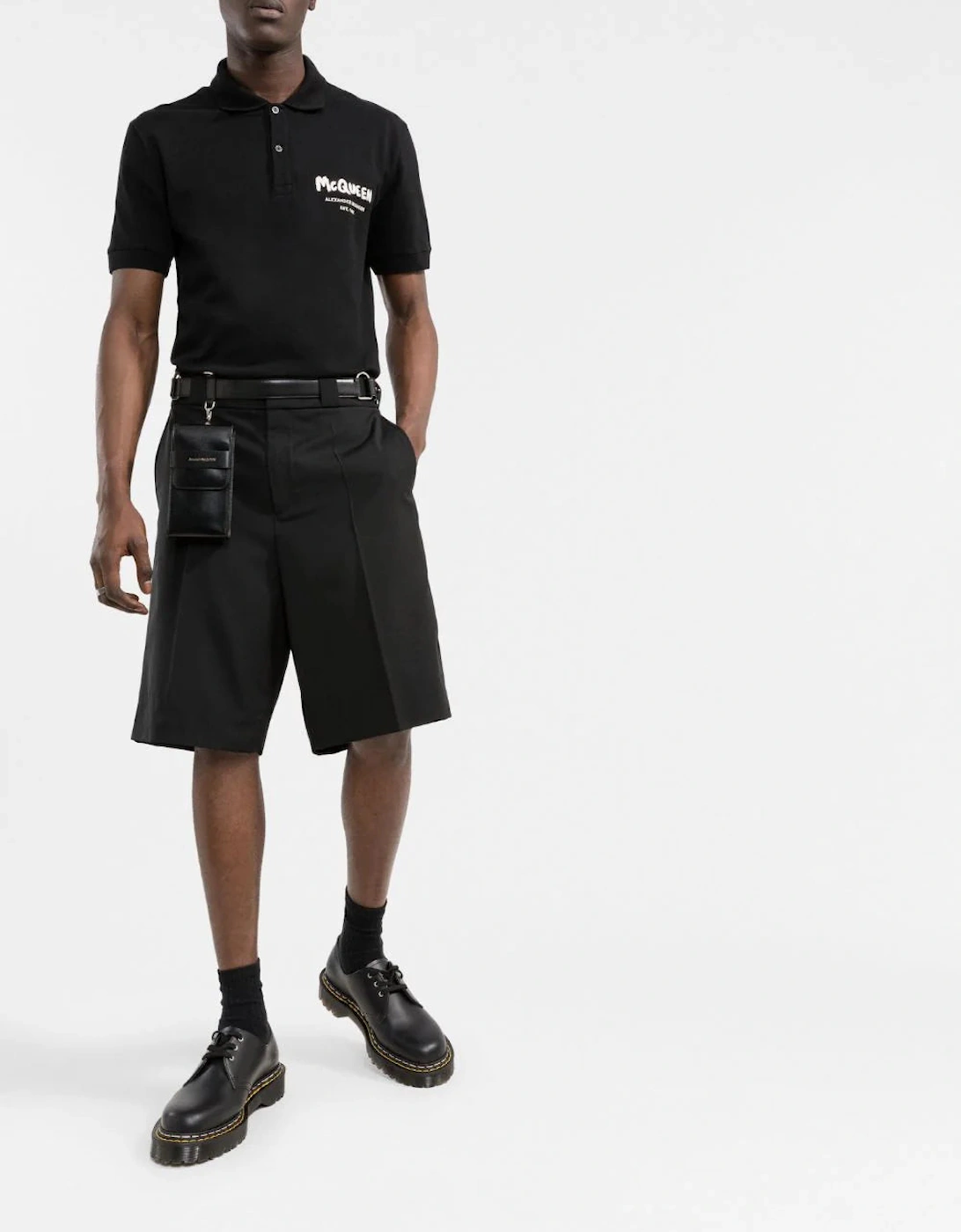 Graffiti Embroidered Logo Polo Shirt in Black