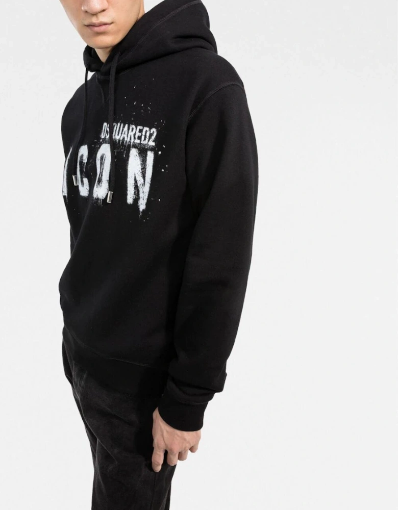 Icon Paint-splatter Cotton Hoodie Black