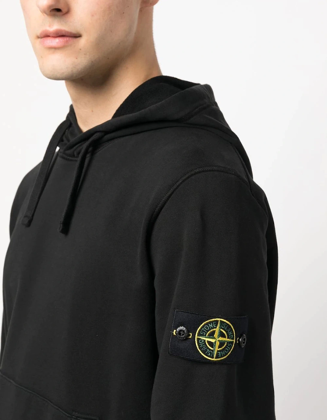 Compass Patch Drawstring Hoodie in Black