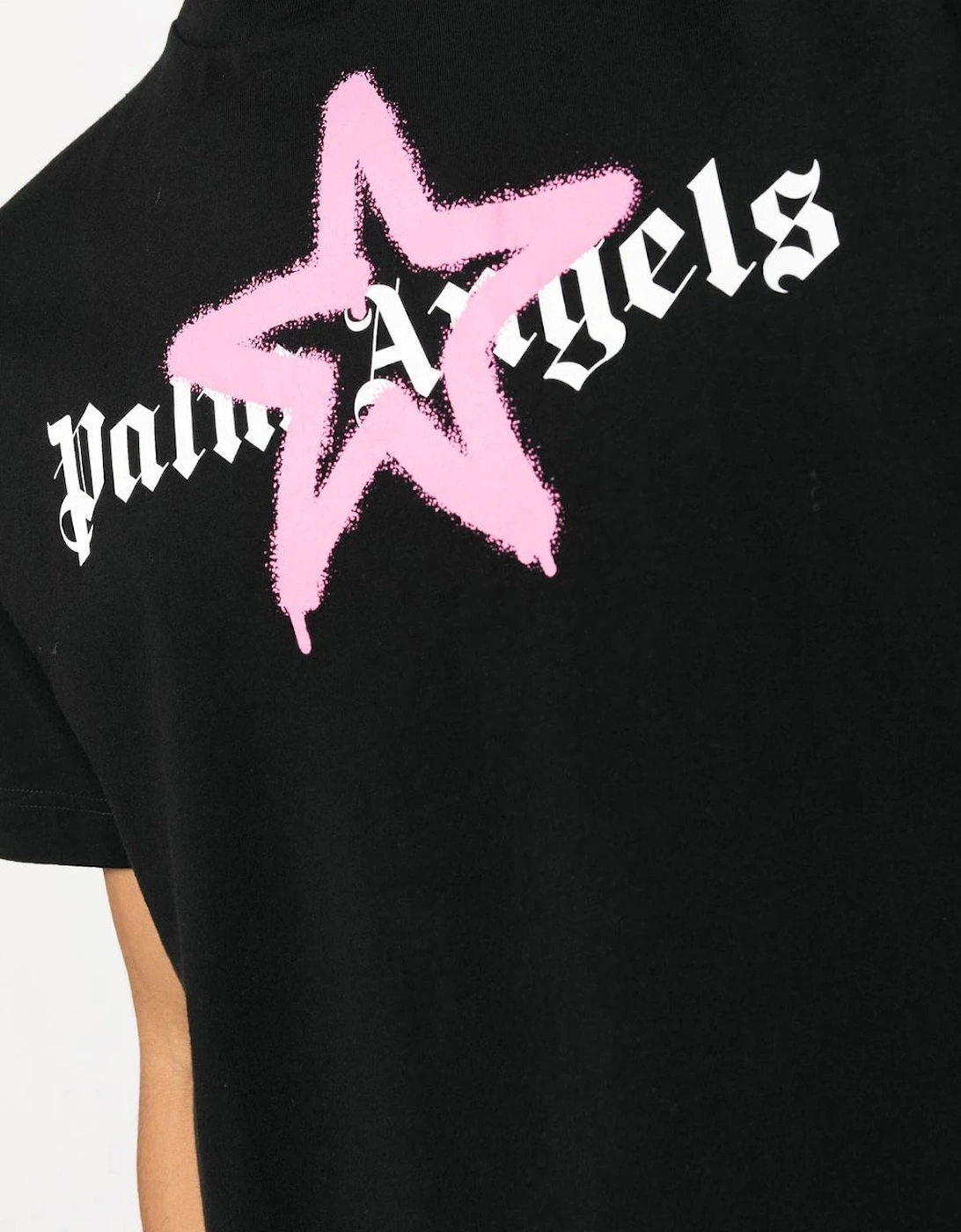 Pink Star Sprayed Logo-print T-shirt Black