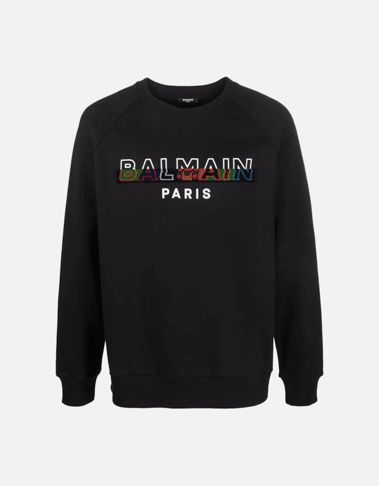 Paris Split Textured Logo Sweatshirt in Black