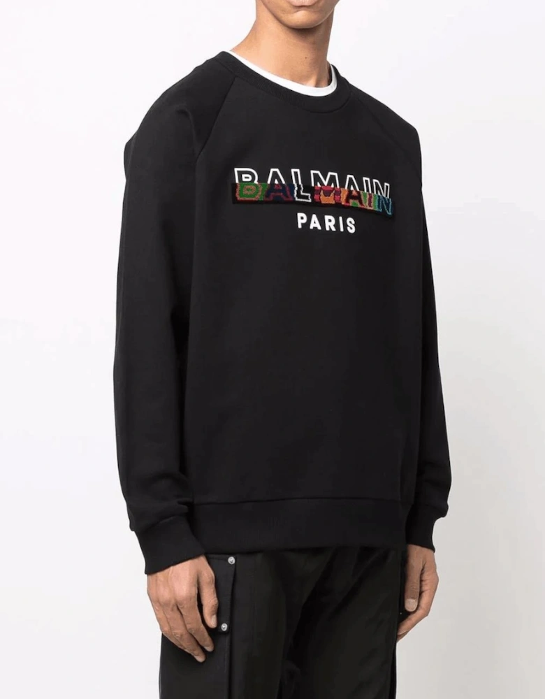 Paris Split Textured Logo Sweatshirt in Black