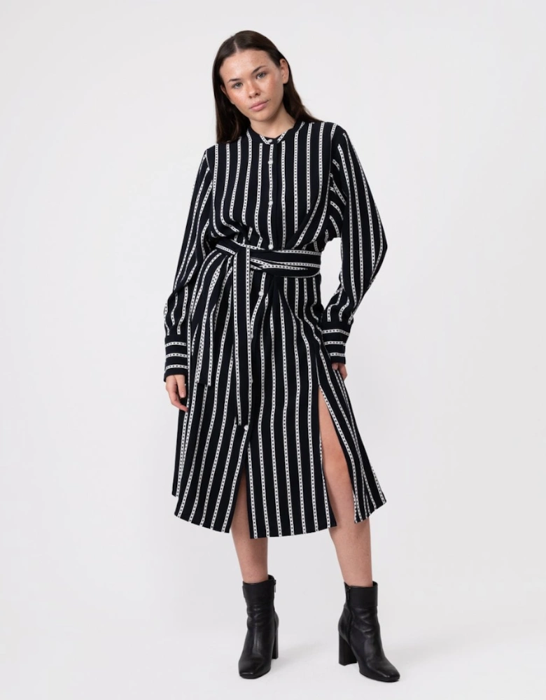Argyle Stripe Long Sleeve Womens Midi Shirt Dress