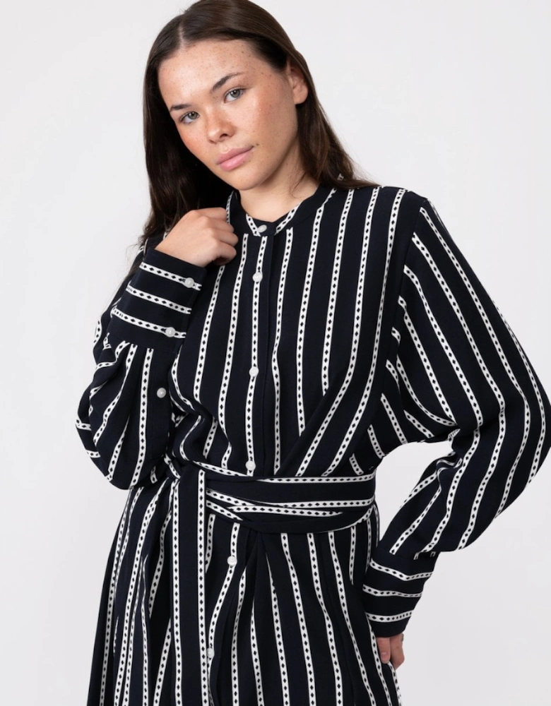 Argyle Stripe Long Sleeve Womens Midi Shirt Dress