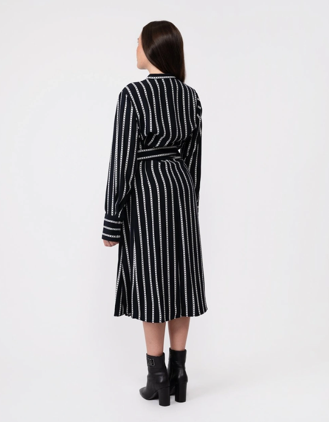 Argyle Stripe Long Sleeve Womens Midi Shirt Dress