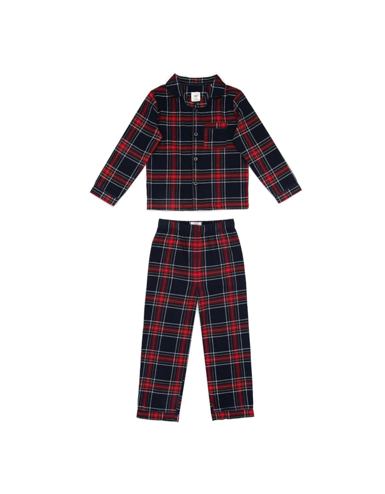 Unisex Kids Christmas Check Woven Pyjamas - Navy